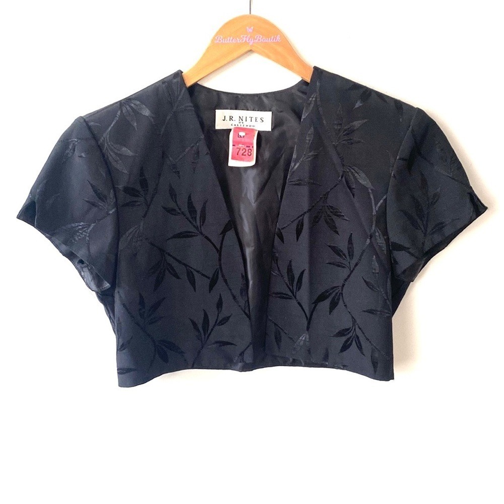 Vintage J.R Nites by Caliendo Black bolo crop floral blazer jacket, Size‎ 6